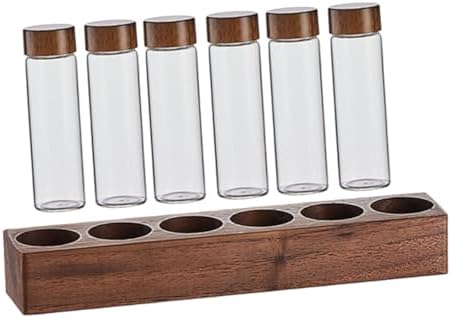 SOLUSTRE Glass Coffee Bean Tube Set with Wood Stand, 6 Airtight Vials by SOLUSTRE
