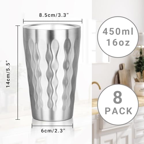 Stainless Steel Double Wall Cups, 16 oz Insulated Tumbler, 8 Pack Unbreakable Stackable Water Tumblers Insulated Metal Cup Premium Drinking Glasses for Travel Camping Home Outdoor - Image 2