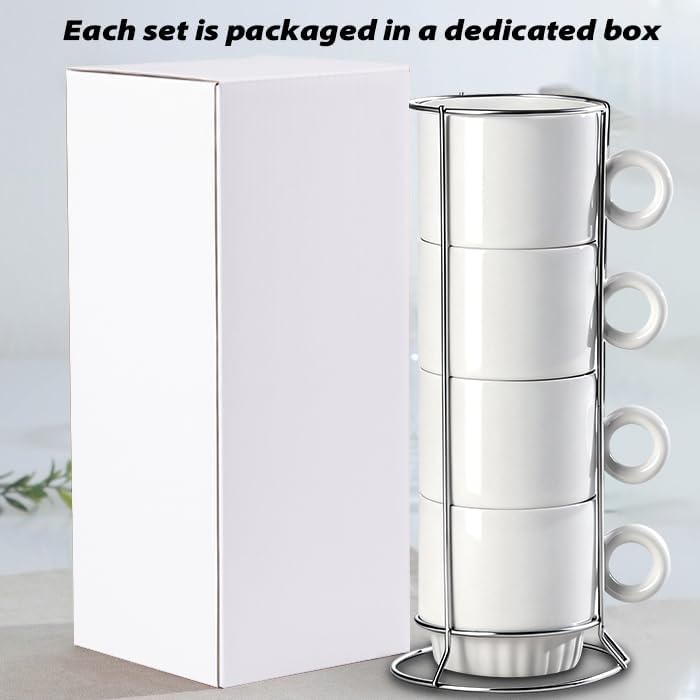 16pcs 9oz Sublimation Stackable Coffee Mugs with Stand, Blank Mug Set Bulk for Sublimation, White Plain Ceramic Mug Cups for Latte, Tea, Milk, Hot Cocoa, Drinks (4 Set of 16 Pcs Mugs) - Image 5