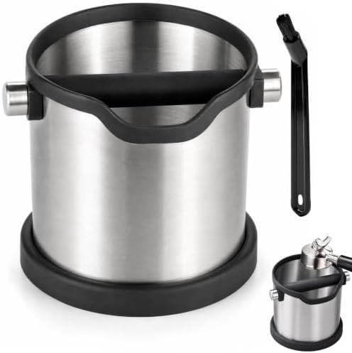 Espresso Coffee Knock Box, Large Stainless Steel Coffee Knock Box with Cleaning Brush for Home Coffee Bar, Non-Slip Base Easy Clean Removable Knock Bar (Silver) by CHDEXU