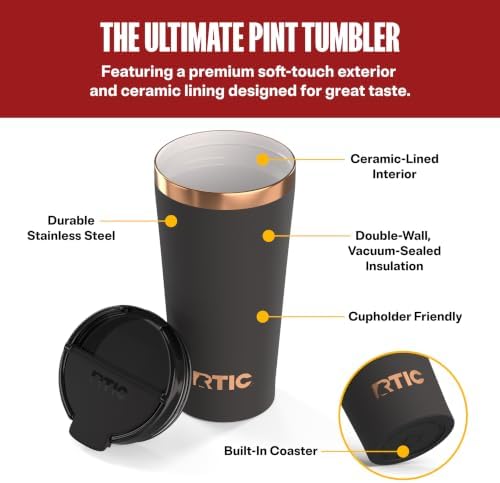 RTIC 18oz Pint Tumbler with Lid, Ceramic Lined, Black - Image 2