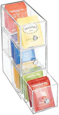 mDesign Plastic Kitchen Pantry, Cabinet, Countertop Organizer Storage Station with 3 Drawers for Coffee, Tea, Sugar Packets, Sweeteners, Creamers, Drink Pods, Packets - 3 Sections - Clear by mDesign