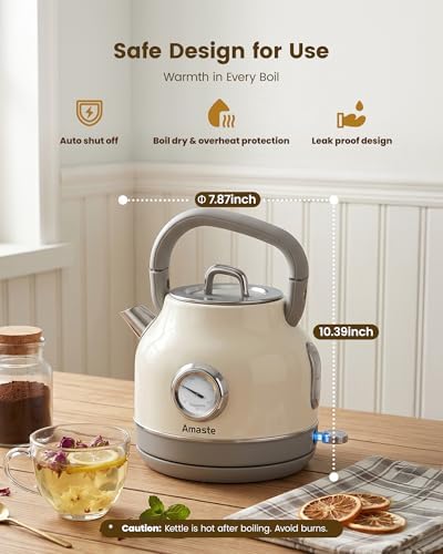 Amaste Retro Electric Kettle with Thermometer, 57 Oz Capacity, Cream White - Image 6