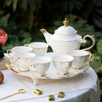 ACMLIFE Tea Sets for Adults Fine Bone China Tea Set for 6, Porcelain Teapot Sets for Adults 24K Gold, Afternoon Modern Cups and Saucers for Women Tea Party or Gifts Giving (White) - Image 4