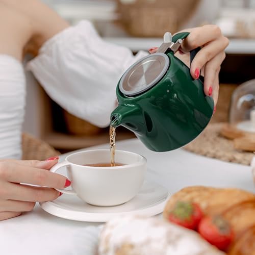 ORNA Ceramic Teapot with Tea Infuser – Small Tea Pot for Loose Leaf Tea – 550ml / 18.6 Oz Porcelain Teapot for 2 Cups with Tea Strainer (Forest Green) - Image 2