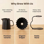 Pour Over Coffee Maker set,Ceramic Coffee Maker With V60 40 pcs Paper Filter，Metal Stand Pour Over Coffee Dripper black - Image 3