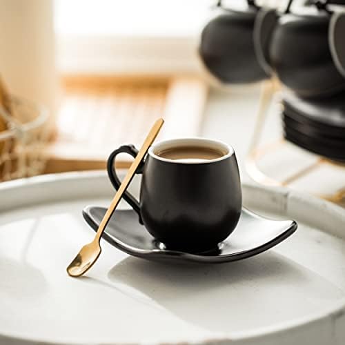LYEOBOH Espresso Cups with Saucers Set, 3 OZ Coffee Cups with Metal Stand - Image 6