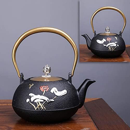 LJYT Teapot Teapots Cast Iron Handmade Teapot Loose Leaf Teapot Filter Heat Tea Kettle Single Home kettle Uncoated vintage cast iron kettle (Color : Small lotus) by Unknown