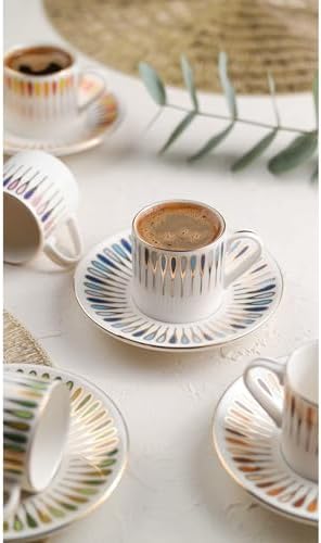 Pera Mix Coffee Cup Set 80cc 6 Person 12 Piece Colorful Turkish Porcelain Espresso Cups with Saucers Çok Size One Size by Unknown