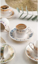 Pera Mix Coffee Cup Set 80cc 6 Person 12 Piece Colorful Turkish Porcelain Espresso Cups with Saucers Çok Size One Size by Unknown