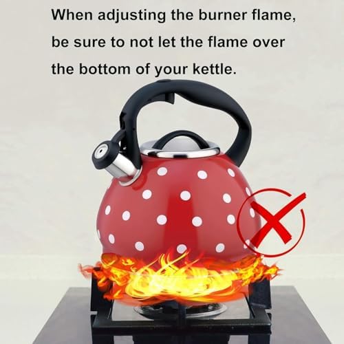 2026 Upgraded Whistling Tea Kettle Stovetop, 3.2qt 304 Stainless Steel Teapot with Polka Dot Design, Retro Cool Touch Teakettle for Gas Induction Electric Stove Red 3.2 Quarts - Image 7
