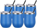 VEGOND Wine Tumblers Bulk 6 Pack, 12oz Stainless Steel Stemless Wine Glass with Lids and Straws, Double Wall Vacuum Insulated Tumbler Cup, Coffee Mug for Cold Hot Drinks by VEGOND