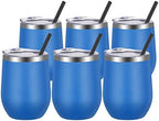 VEGOND Wine Tumblers Bulk 6 Pack, 12oz Stainless Steel Stemless Wine Glass with Lids and Straws, Double Wall Vacuum Insulated Tumbler Cup, Coffee Mug for Cold Hot Drinks by VEGOND