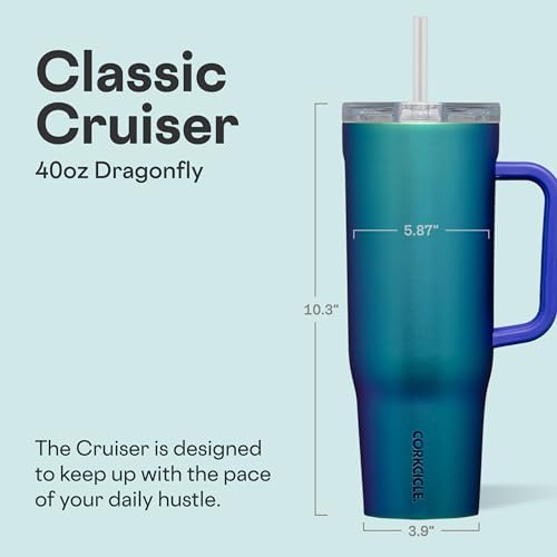 Corkcicle Cruiser Insulated Tumbler with Handle & Straw, 40 oz, Dragonfly - Image 2