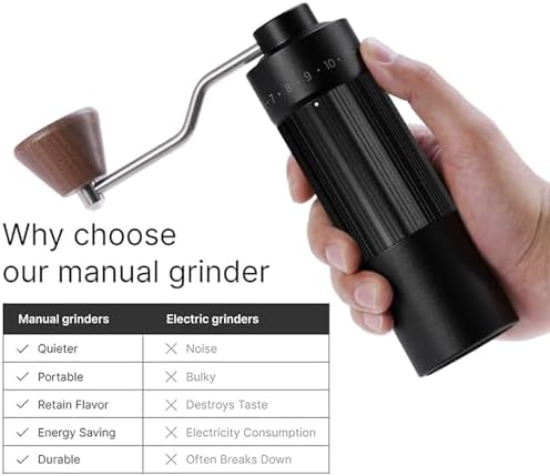 Black Portable Manual Coffee Grinder, with Stainless Steel CNC40 Conical Burr, - Image 5