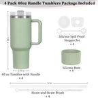 4 Pack 40 Oz Tumbler with Handle Bulk, Double Wall Vacuum Insulated Stainless Steel Tumbler with Lid and Straw, 40 oz cup with Silicone Spill Proof Stopper Set (Dark Green) - Image 3