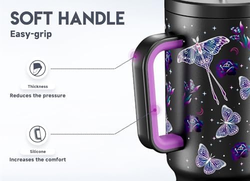 Meoky 40 oz Glow in the Dark Tumbler with Handle and Straw, Tumbler with Lid and Straw, Insulated Stainless Steel Travel Mug, 100% Leak-proof, Keeps Cold for 34 Hours (Butterfly) - Image 5