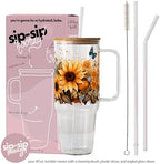 Sip-Sip Hooray! Wildflower 40oz Glass Tumbler with Handle, Lid and Straw, Floral Iced Coffee Cup for Women, Flower Lover Gift, Large Botanical Drinkware - Image 5