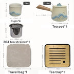 Portable Chinese Tea Set with Carry Bag - White Complete Gongfu Teapot Set Includes Side Handle, 4 White Cups,Tea Tray & Strainer, Artistic Travel Teapot Kit for Camping, Office, Home & Gifts - Image 2