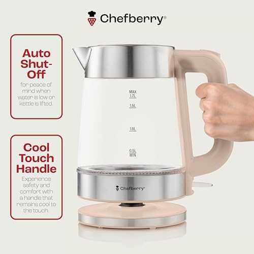 Electric Kettle for Boiling Hot Tea & Water | 1.7L Stainless Steel Borosilicate Glass Boiler With No Plastic, Automatic Shutoff, BPA Free, Fast Heating Technology (Cream) - Image 5