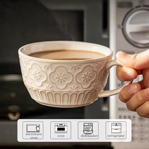 Cappuccino Cups with Saucers, 10 oz Ceramic, Set of 4 - Image 5