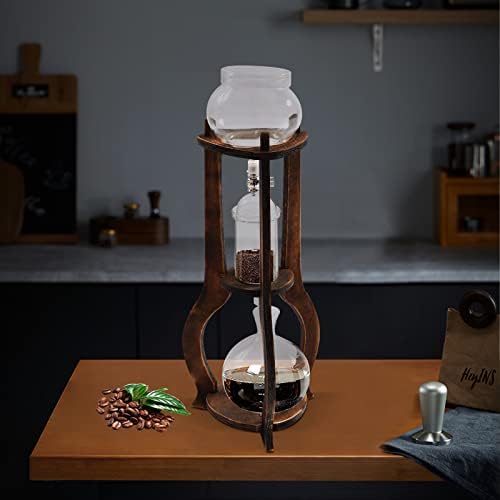 CNCEST 600ML Portable Cold Brew Water Ice Drip Dutch Coffee Maker,Iced Coffee Cold Brew Drip Tower Coffee Maker Wooden Home Travel Glass Coffee Cold Drink Machine Glass 3-5h,6-8 Cups (Brown) - Image 3
