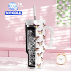 Meoky 40 oz Tumbler with Handle and Straw: Stainless Steel Insulated Tumbler with Lid and Straw - 100% Leak Proof Tumbler for Car Cup Holders - Travelers Commuters Workers, Flutterfly - Image 2