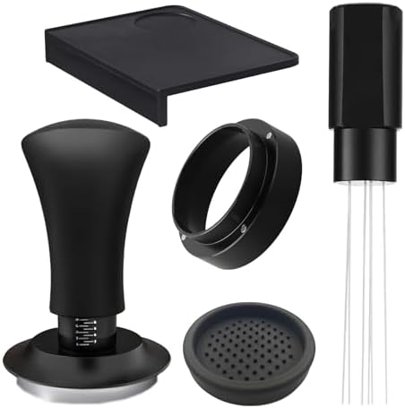 Espresso Accessories 58mm Spring Loaded Tamper Kit, 5-Piece Set with Needle Distributor WDT Tool, Dosing Funnel & Tamping Mat for 58mm Portafilter Espresso Machines (58mm) by Unknown