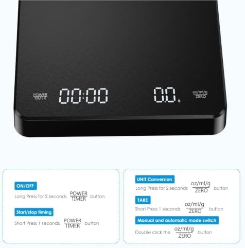 Coffee Scale, Rectangular Digital Scale, 0.1g-3000g, Dual Timer - Image 5