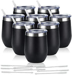 8 Pack 12Oz Stainless Steel Wine Tumblers, Insulated Wine Tumbler, Double Wall Insulated Wine Glass, Stainless Steel Stemless Wine Cups with Lids for Coffee, Wine, Cocktails, Champaign, Black by Lifecapido