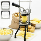 ICO Professional French Fry Cutter & Potato Cutter - Industrial Grade Vertical Potato Slicer for Regular & Sweet Potatoes - 2 Stainless Steel Blades with Universal Pusher & High-Stability Tripod Base by ICO