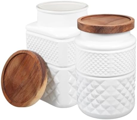 2 Pack Glass Tea Canisters with Wood Lids, 1800ml Food Storage Jars by EXAOMBLE