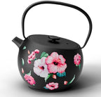 Toptier Teapot with Removable Infuser, Cast Iron Tea Kettle Stovetop Safe, Solid Geometry Ball Design Tea Pot Coated with Enameled Interior for 32 Ounce (950 ml), Morning Glory by toptier