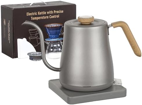 Gooseneck Digital Electric Kettle Set, 304 Stainless Steel Interior Programmed Temperatures with ±1℉ Temperature Control Function, 1000 Watt Rapid Boiling And Keep Warm Function,Silver by NERNGZC