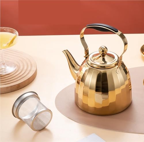 Thickened Teapot with Removable Infuser Stainless Steel for Hotels Restaurants(Gold,1L) - Image 5