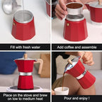 Sivaphe Aluminum Moka Pot 9 Espresso Cups, Percolator Espresso and Coffee Maker, Portable Stovetop Italian and Cuban Café Brewer for Home and Camping Red - Image 4