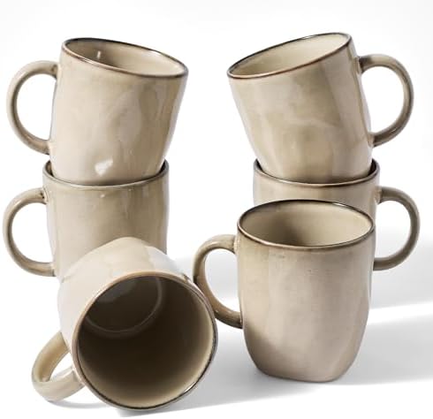 famiware Coffee Mugs Set of 6, Ocean Square 13oz Coffee Cup Set with Handle by Famiware