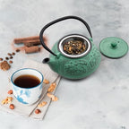 Zen Minded Traditional Japanese Cast Iron Tetsubin Stovetop Teakettle Teapot with Stainless-steel Mesh Loose-leaf Filter for Green Tea & Infusions 900ml Lotus Pattern - Emerald Green - Image 2