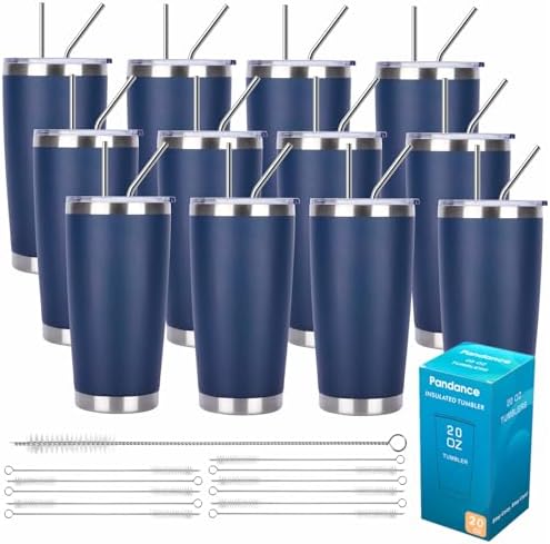 Pandance 20oz Stainless Steel Insulated Tumblers Bulk, Navy Blue, 12 Pack by Pandance