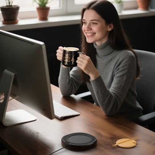 Coffee Mug Warmer with You are Awesome Mug Set Electric Cup Warmer for Desk - Image 3