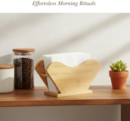 Bamboo Coffee Filter Holder Stand - Vertical Countertop Organizer for Kitchen Storage, Natural Wood Rack for Paper Filters, 8.7 x 4.3 x 2.8 Inches - Image 2