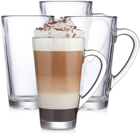 Libbey Cavana Tall Clear Glass Coffee Mugs Set of 4 (16.4 oz), Extra Tall Clear Coffee Mug with Handle, Tapered Latte Mug, Dishwasher Safe by Libbey