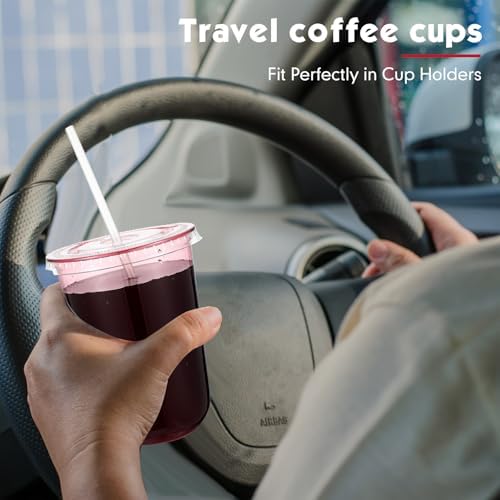 Ziliny 50 Sets 16oz Pink Plastic Cups with Lids and Straws Disposable Cups - Image 6