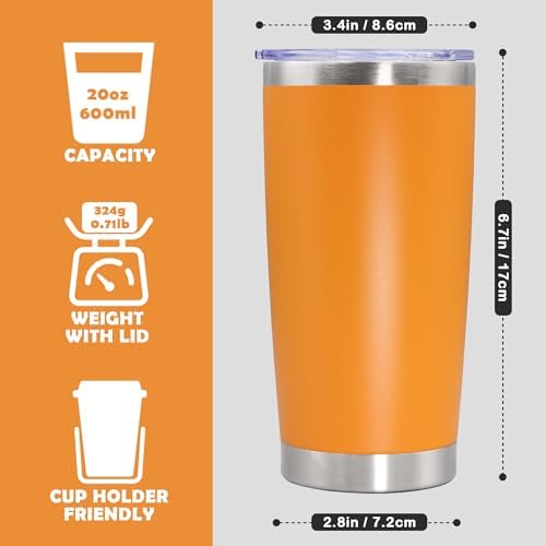 20oz Tumbler Stainless Steel Tumbler Coffee Tumbler with Lid Orange, 8P - Image 4