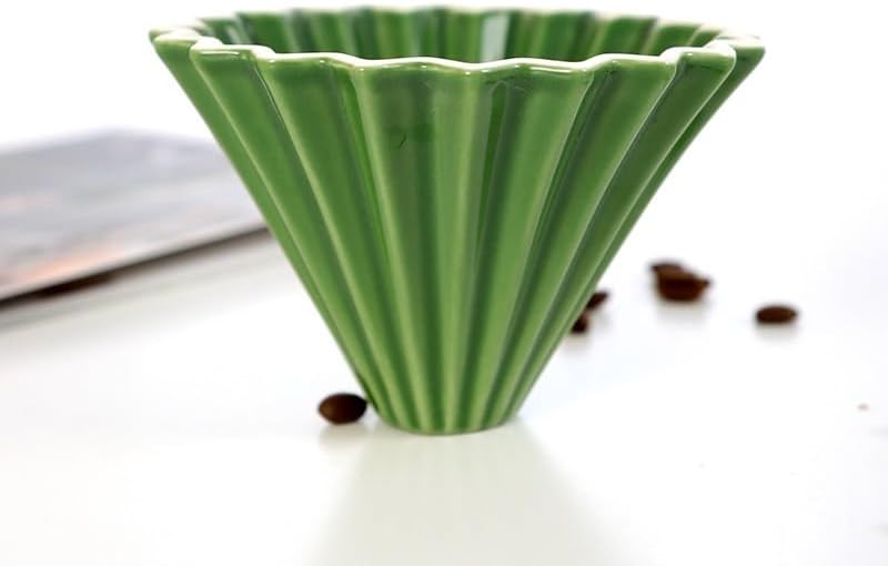 Ceramic Coffee Dripper Pour Over Coffee Maker Handmade Origami Coffee Filter Cup Flower Shape Funnel Drip Cafe Cake Cup Home(Green,1-2CUP) - Image 2