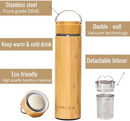 Custom Name Bamboo Tea Infuser 17 oz Tea Tumbler Infuser Bottle for Loose Tea Leaves, Tea Cup Travel Mug Stainless Steel Gift - Image 3