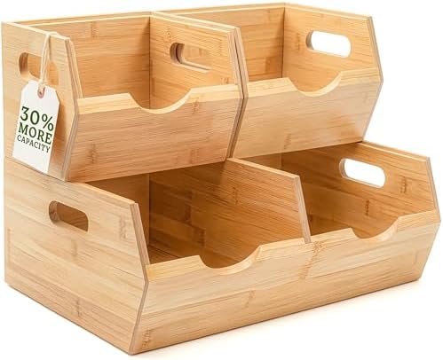 HOMESTEAD Extra Large Bamboo Pantry Storage Bins – 30% Larger, Stackable Potato Onion Storage Bin, Pantry Organizers and Storage, Produce Vegetable Organizer, Set of 3 by Homestead