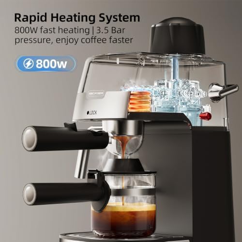 SECPOEDR3.5Bar Espreeso Machine 4-Cup Compact Coffee Maker Silver Black - Image 4