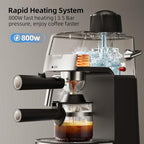SECPOEDR3.5Bar Espreeso Machine 4-Cup Compact Coffee Maker Silver Black - Image 4