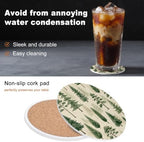 Green Christmas Tree Absorbent Ceramic Coasters Set of 4 with Holder, Xmas Pine Trees Natural Forest Rustic 4" Round Drink Coasters with Cork Base, Coffee Mugs Mats for Housewarming Gift/Bar/Party - Image 7